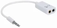 Cable Adaptador De Audio Manhattan , 3,5mm, 1 Macho A 2 Hembra, Divide Audio Para Audifono Y Mic, 0.2 M, Blanco, (354561)