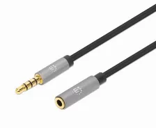 Cable Audio Estero Manhattan, Premium Cable, 3.5mm Macho, 3.5mm Hembra, 1 M, Negro, Plata, (356022)