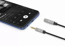 Cable Audio Estero Manhattan, Premium Cable, 3.5mm Macho, 3.5mm Hembra, 1 M, Negro, Plata, (356022)