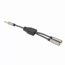 Cable De Audio Manhattan Adaptador De Auriculares En “y” De Un Plug A 2 Salidas 3.5 Mm, 3,5mm, Macho, 2 X 3.5mm, Hembra, 0.15 M, Negro, Plata