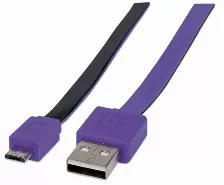  Cable Usb Manhattan Cable Plano De Alta Velocidad Micro-b Usb Transferencia De Datos 480 Mbit/s, Color Negro, Púrpura