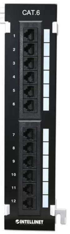 Panel De Parcheo Intellinet 12 Puertos, Rj-45, Color Negro, Montaje En Bastidor