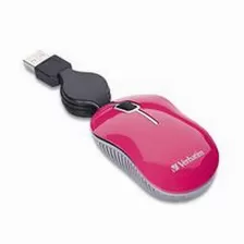  Mouse Mini Verbatim Optico, Cable Retractil, Usb 2.0, Color Rosa