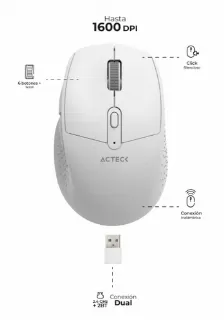  Mouse Optico Inalambrico Laser Acteck Optimize Ergo Mi680, 1600 Dpi, Click Silencioso, Receptor Usb, 6 Botones, Color Blanco