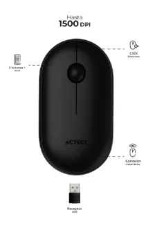  Mouse Optico Inalambrico Laser Acteck Optimize Edge Mi460, Portable, 1500 Dpi, Click Silencioso, Receptor Usb, Color Negro