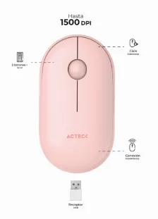  Mouse Optico Inalambrico Acteck Optimize Edge Mi460, 1500 Dpi, Receptor Usb, Click Silencioso, Bateria Aa, Color Rosa
