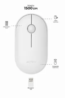 Mouse Acteck Optimize Edge Mi460, Inalambrico, 1500 Dpi, Click Silencioso, Receptor Usb, Blanco