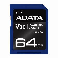 Memoria Sdxc Adata, 64gb, Cl10, V30, 4k, Uhd, Negro/azul