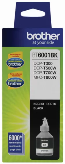  Cartucho De Tinta Brother Bt6001bk, Negro, 6000 Paginas, P/impresoras Dcp-t300dcp-t500wdcp-t700wmfc-t800w Original