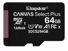 Memoria Micro Sd Kingston Canvas Select Plus, 64gb, Class 10, Uhs-i, Lectura 100 Mb/s, Incluye Adaptador Sd