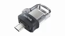 Memoria Usb Sandisk Ultra Dual M3.0 128 Gb, 3.2 Gen 1 (3.1 Gen 1), Factor De Forma Deslizar, Color Negro, Plata, Transparente