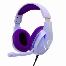 Audífonos Vortred Axolotl Headband Diadema Para Juego, Micrófono En Línea, Conectividad Alámbrico, Conector De 3.5 Mm Si, Color Violeta, Blanco